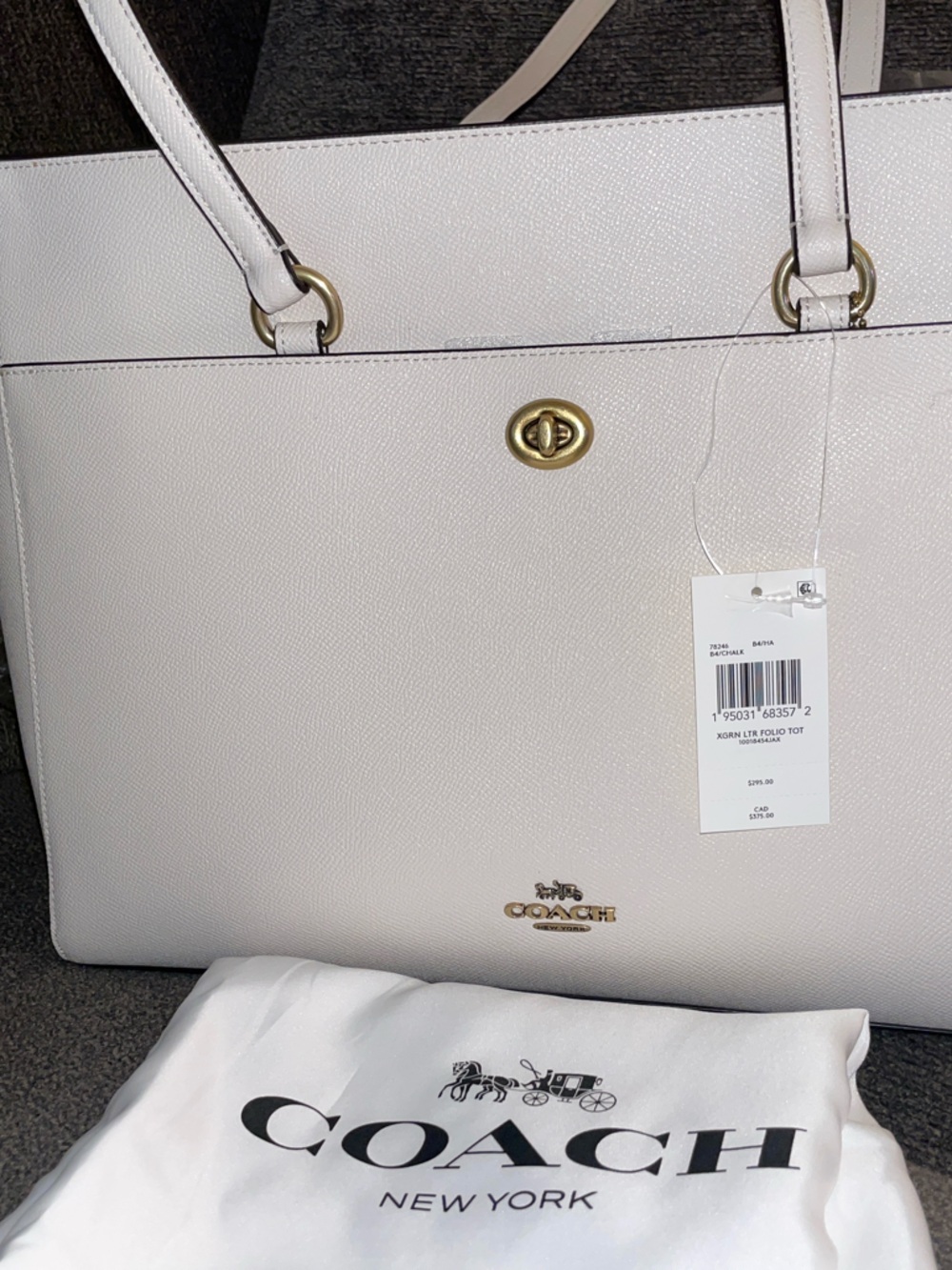 NWTs Coach 78246 Crossgrain Leather Folio Tote Bag Chalk White Gold $250 dustbag